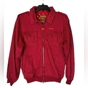 Bomber Jacket Mens Size L Red Full Zip Collared 4 Pockets Ribbed Edges